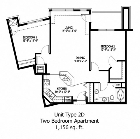 Two Bedroom floor plan at The Bluffs at Nine Mile Creek, Eden Prairie, MN, 55344