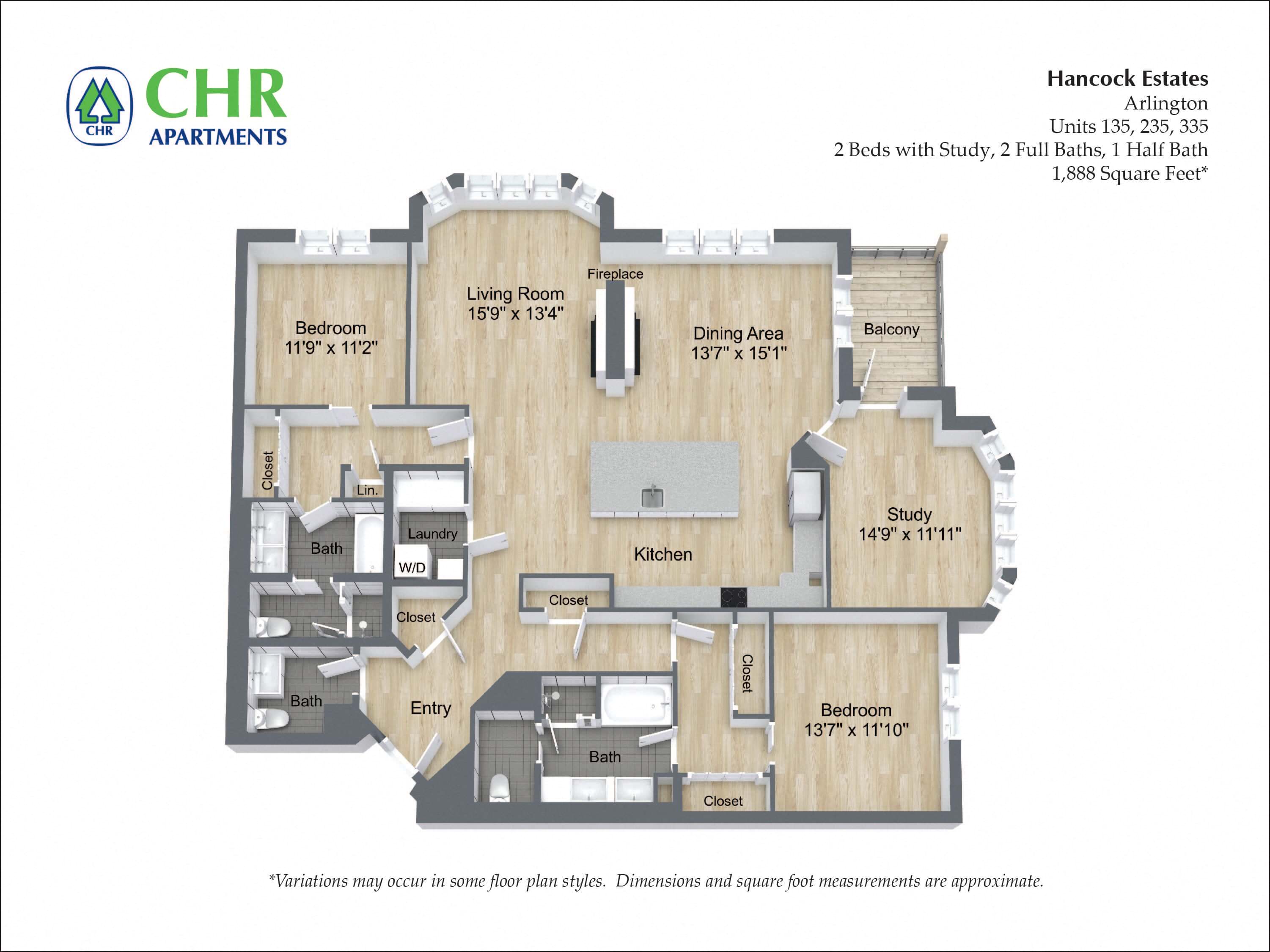 2 Bedroom / 2.5 Bath with Den