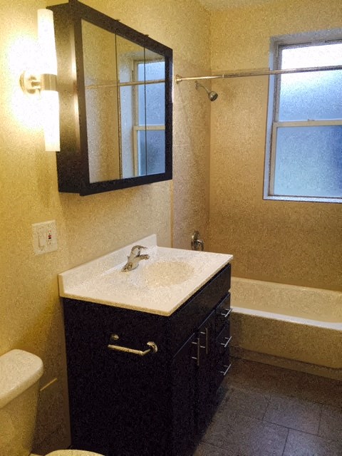 a bathroom with a sink and a mirror and a toilet