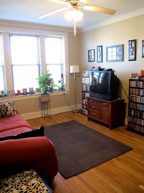 a living room with a couch and a television