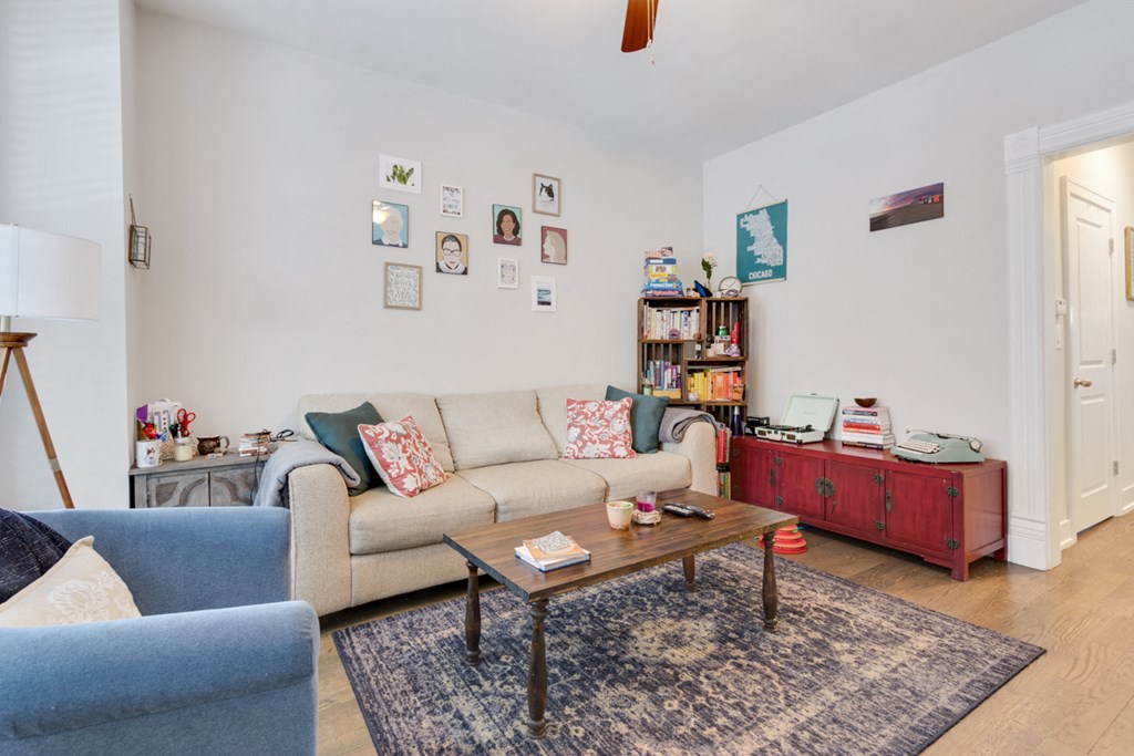 a living room with a couch and a coffee table