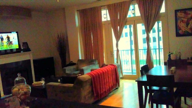 a living room with a couch and a table