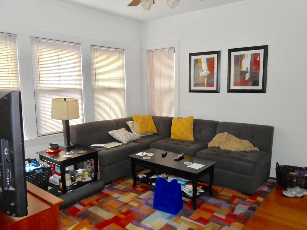 a living room with a couch and a tv