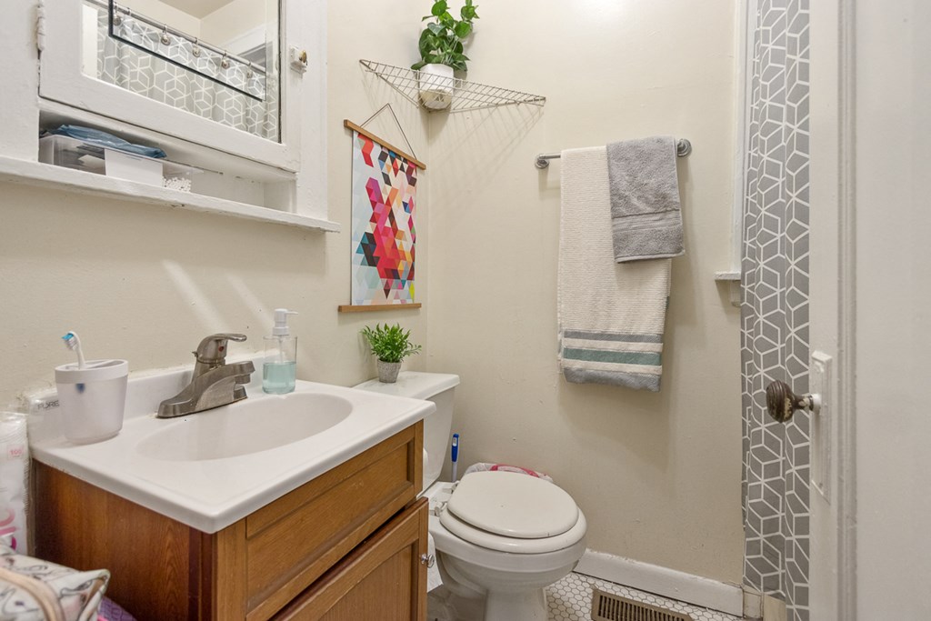 a bathroom with a sink and a toilet and a shower