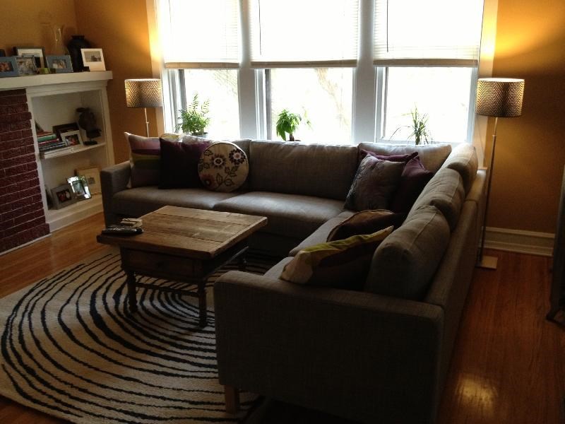a living room with a couch and a coffee table