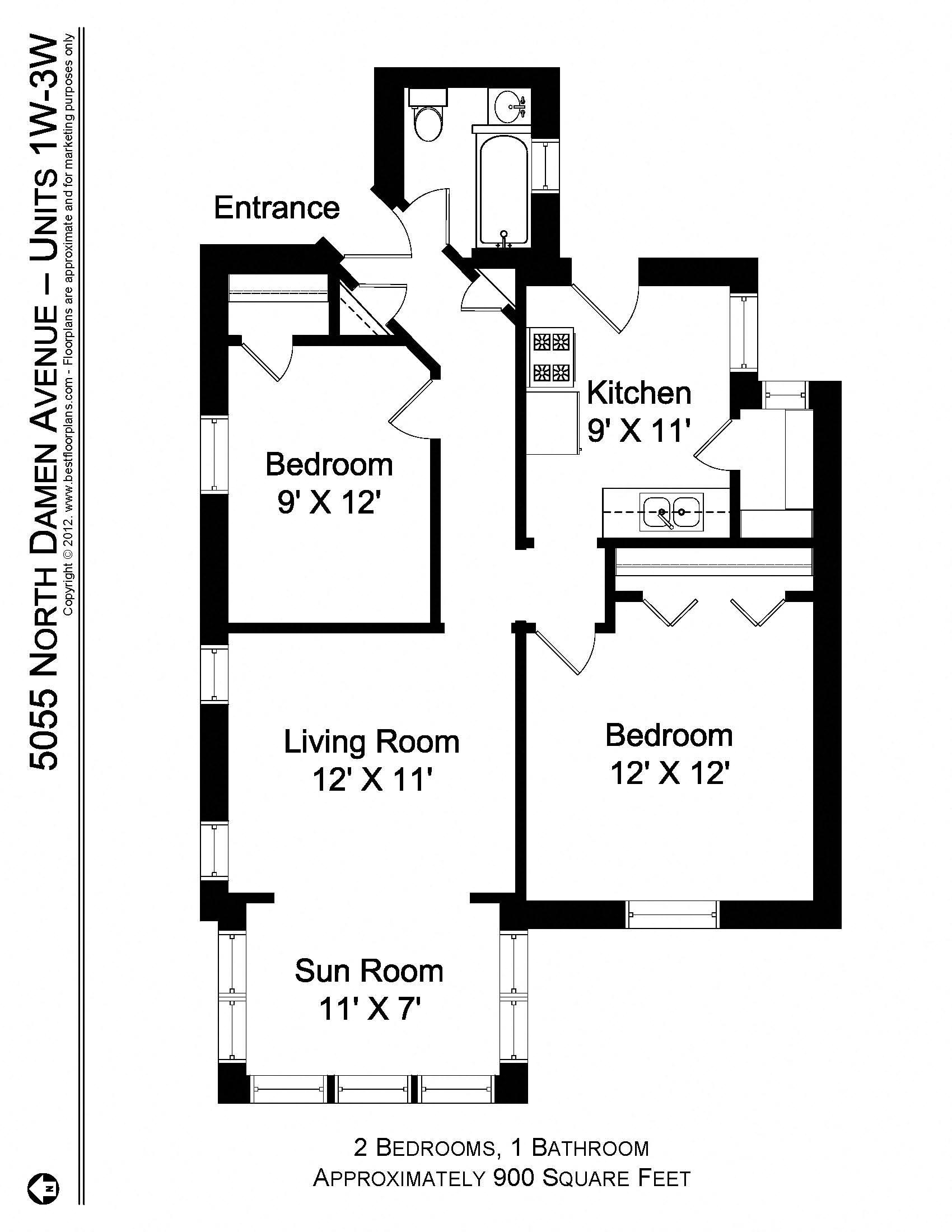 2 Bedroom - 1 Bath Modern Kitchen