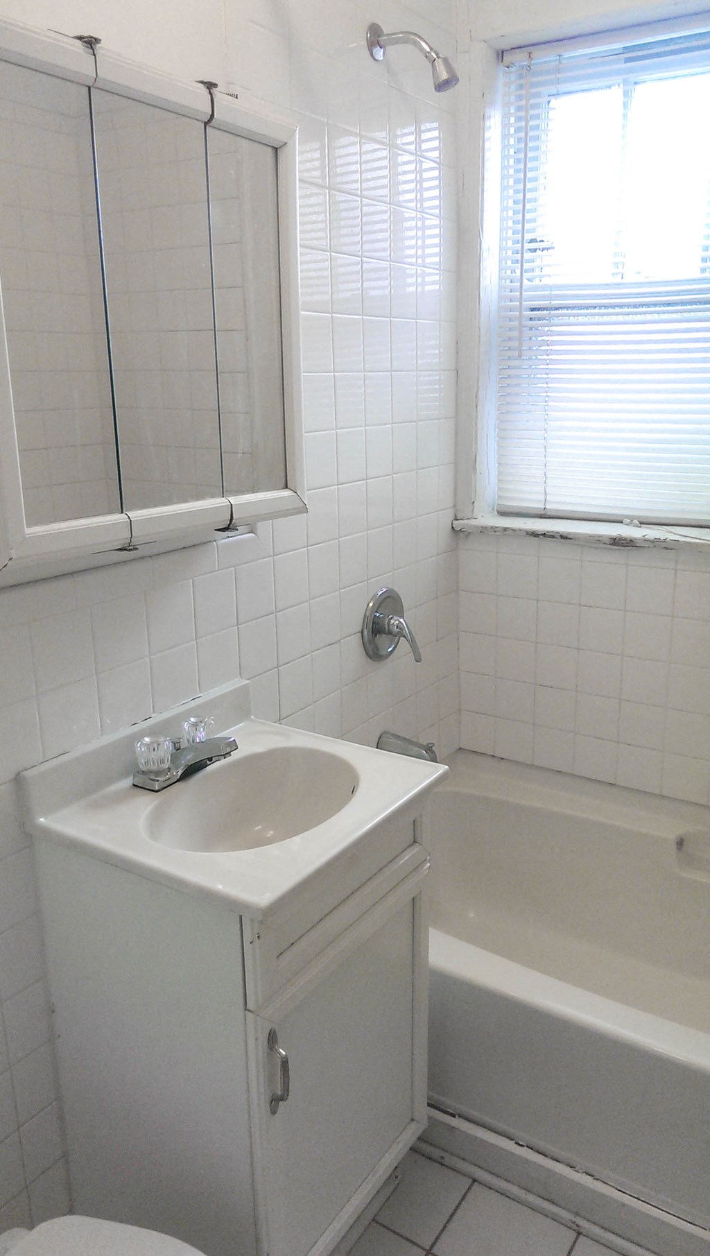 a bathroom with a sink and a tub and a window