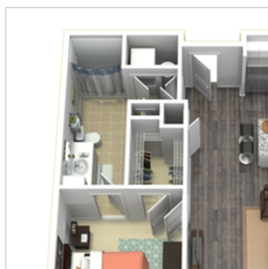1 Bed - 1 Bath, 838 sq ft, A4 FloorPlan