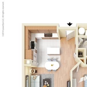 1 Bed - 1 Bath, 724 square feet A2 floor plan