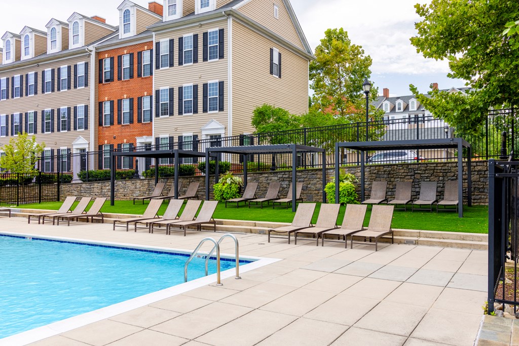 our apartments have a large pool and lounge chairs