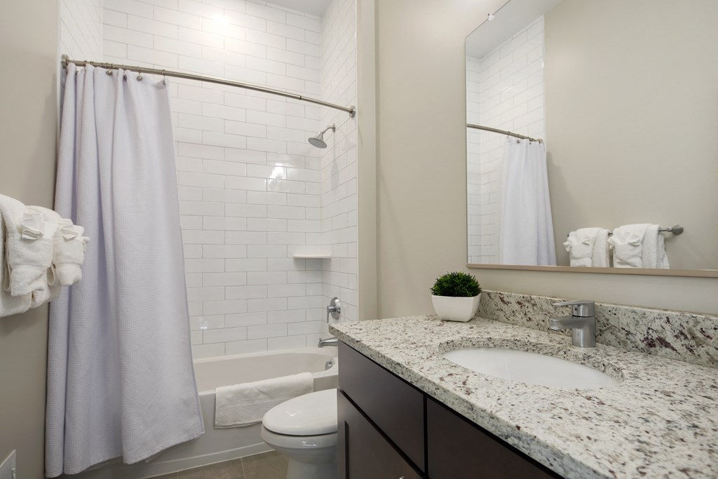 a bathroom with a sink and a shower and a toilet