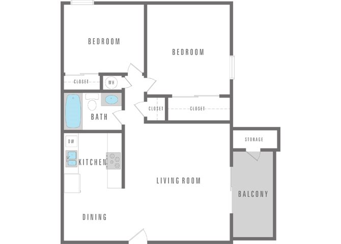 2 Bedroom 1 Bath Floor Plan 2