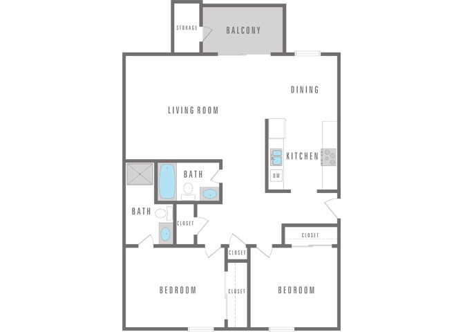 2 Bedroom 2 Bath Floor Plan 3