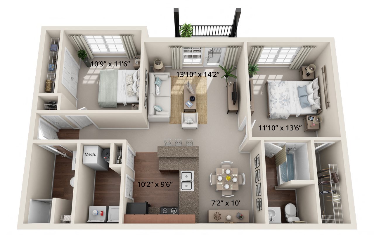 Two Bedroom, Two Bath (B) Floor Plan 7
