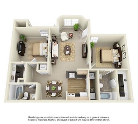 2 Bedroom 2 Bathroom Floor Plan at Enclave at Lake Underhill, Orlando, FL