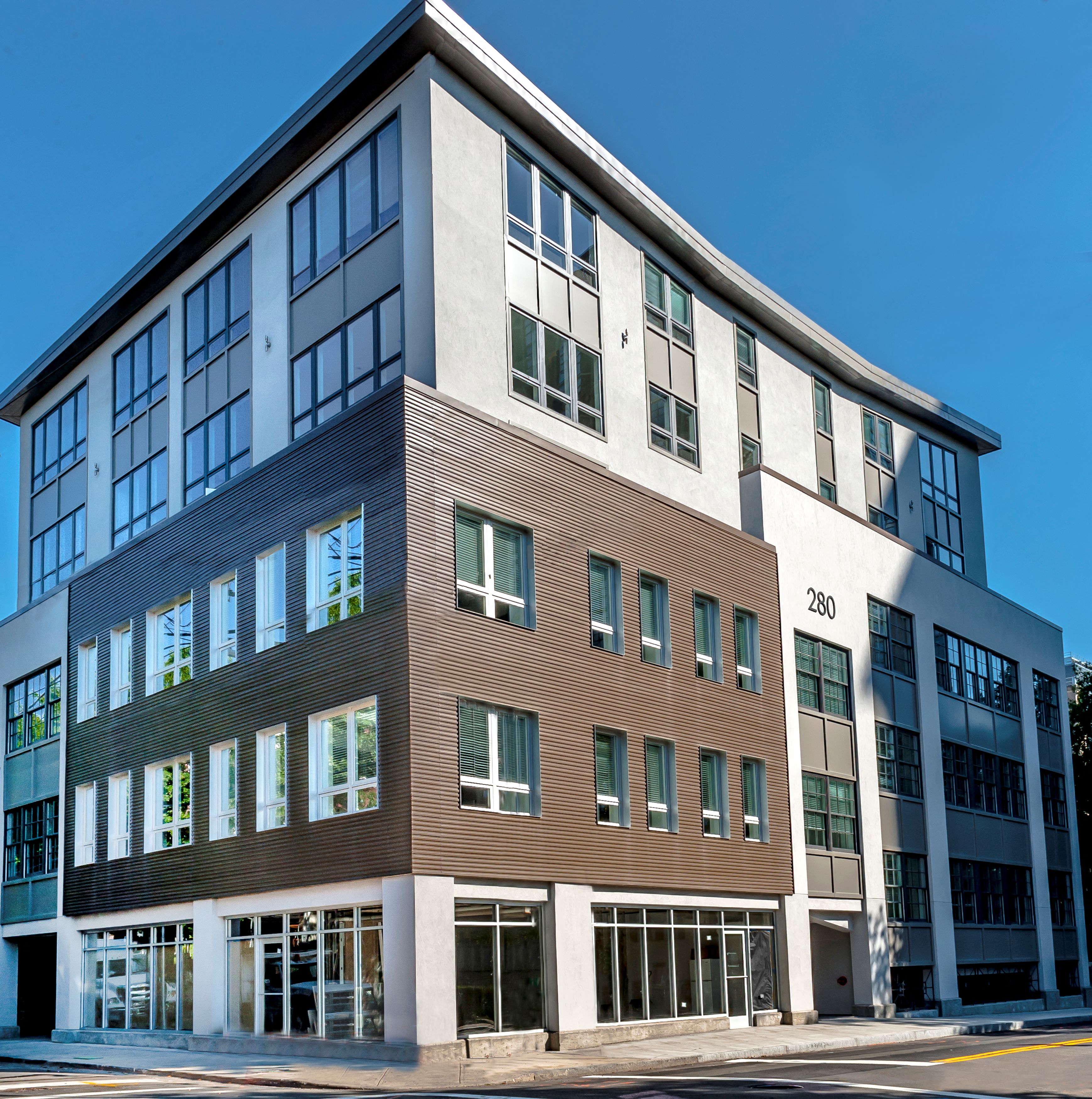 A modern building with the number 280 on the side.