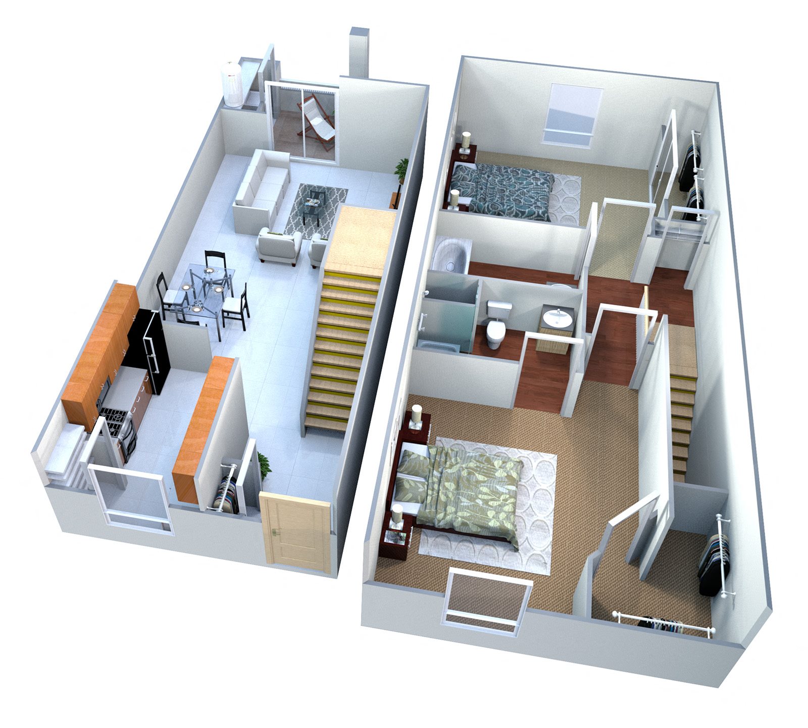 2B Two Bed Two Bath TownHome Floor Plan 3