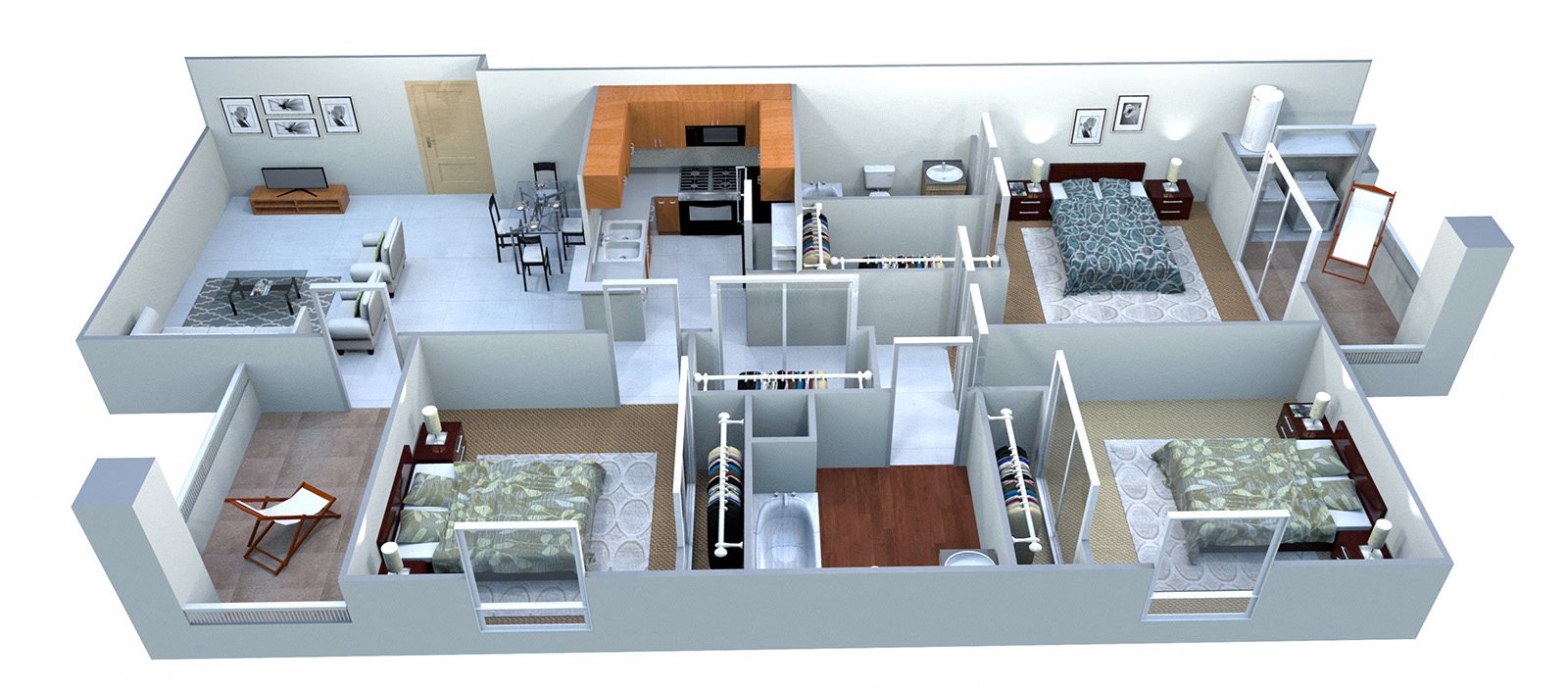 3A Three Bed Two Bath Floor Plan 4