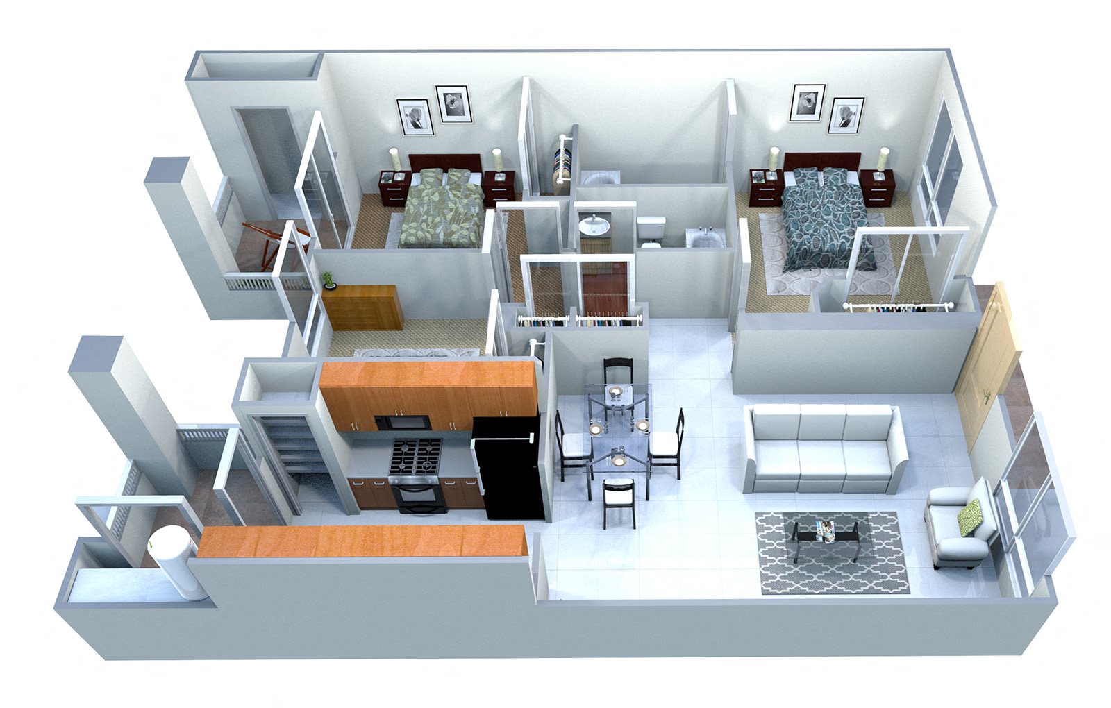 3B Three Bed Two Bath Floor Plan 5