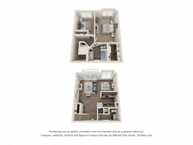 Byron Town Home Two Bedroom Floor Plan at Fairlane Woods Apartments, Dearborn