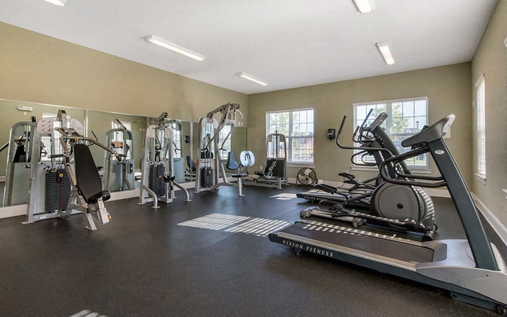 the gym is equipped with a variety of exercise equipment