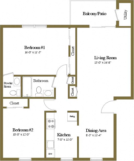 2 Bedroom 1.5 Bath