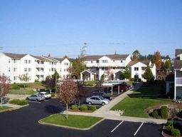 an aerial view of a neighborhood with cars parked in a parking lot
