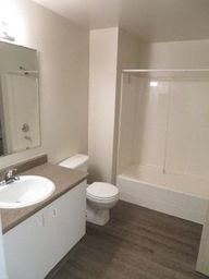 a bathroom with a toilet and a sink and a shower