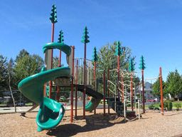 a playground with a slide and other play equipment
