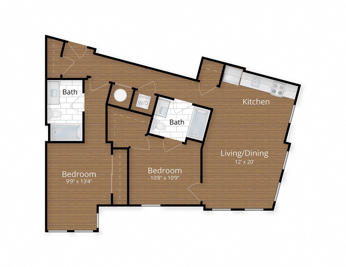 1600 Pennsylvania Ave Apartments Washington DC Two Bedroom Two Bathroom Floor Plan