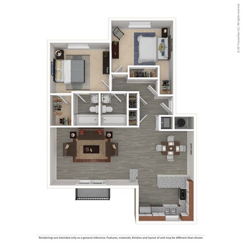 2 Bedroom, 2 Bathroom Floor Plan