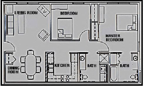 2 Bedroom, 2 Bath floor plan
