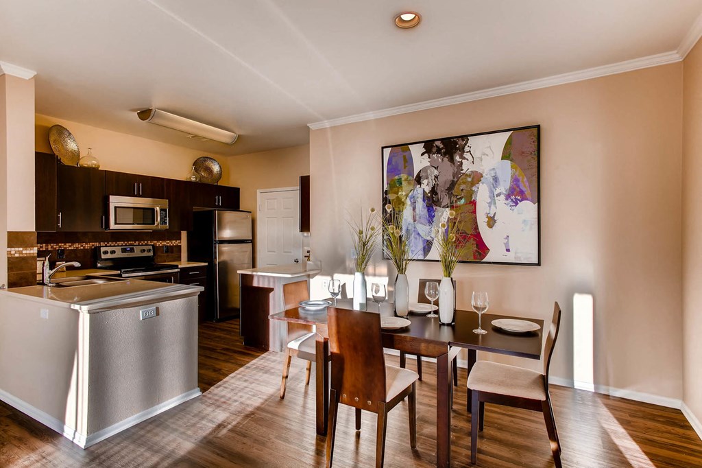 Dining table and kitchen