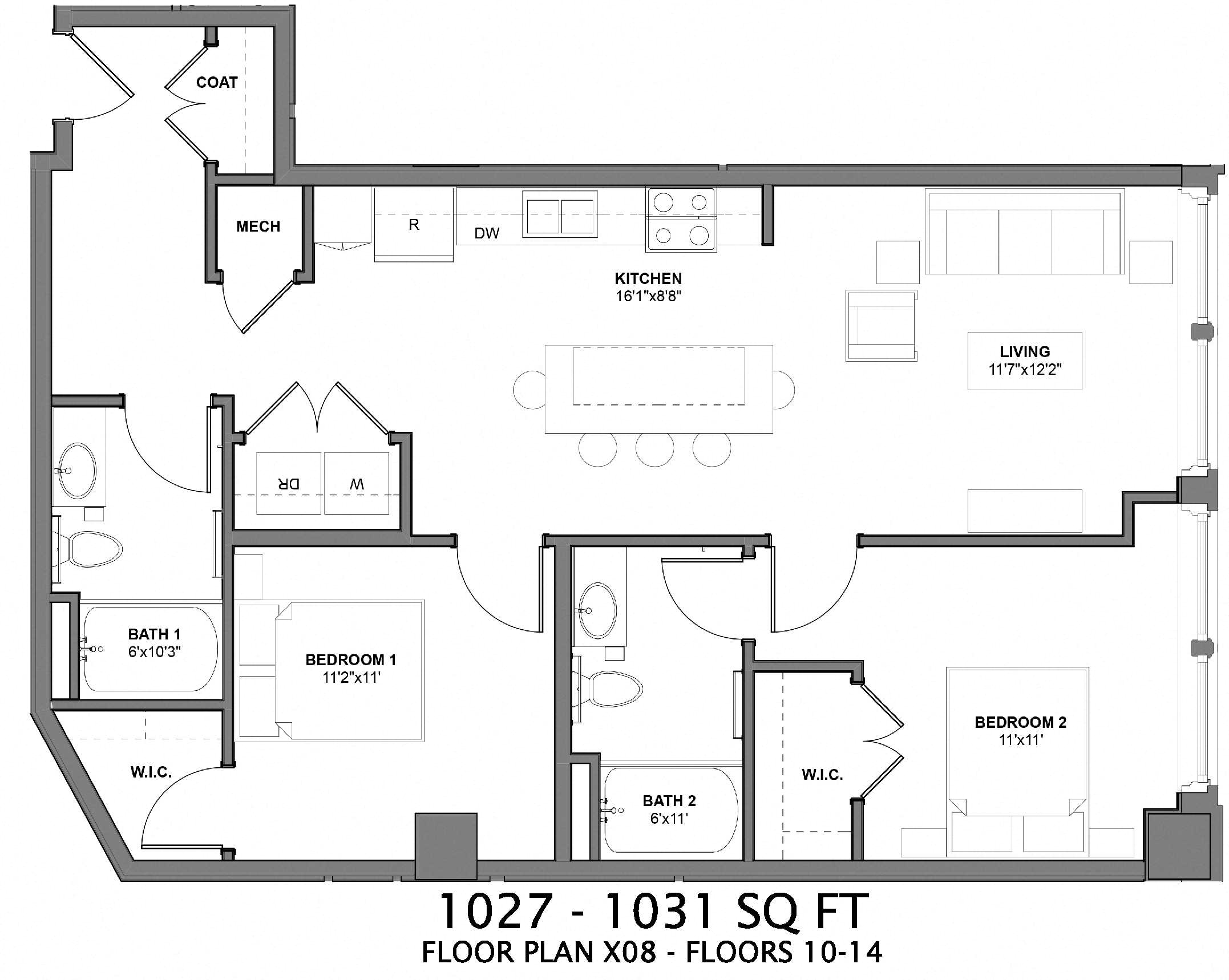Floor Plan 1027 at Arcade Artist Apartments, Missouri, 63101