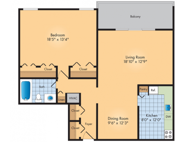 1 BR Floor Plan 3