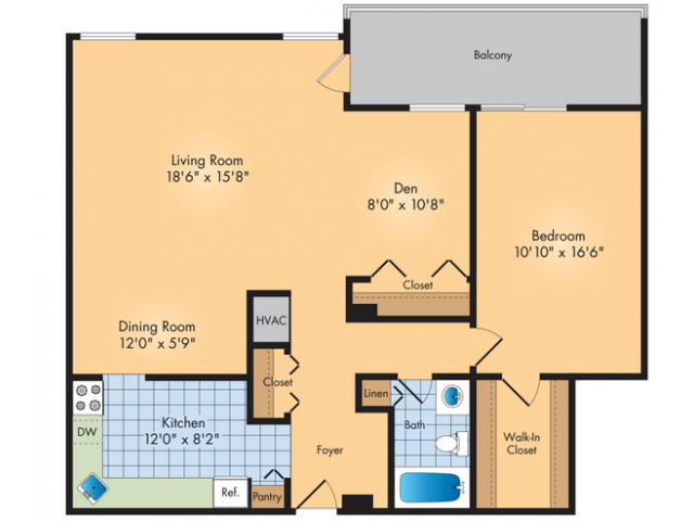 1 BR/DEN Floor Plan 1