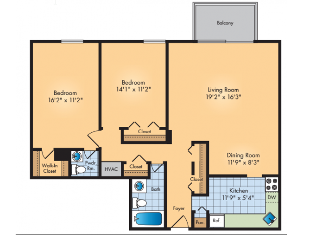2 BR1.5BA Floor Plan 4