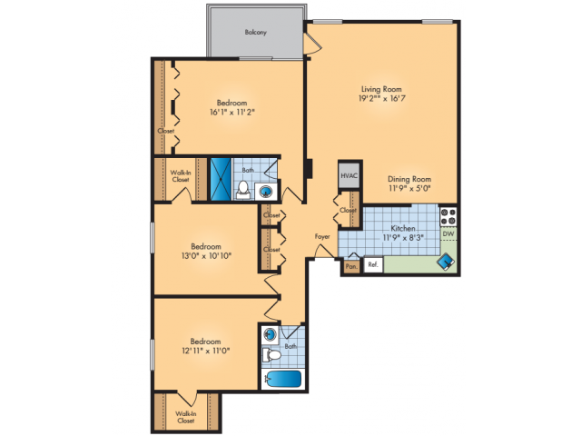 3BR 2BA Floor Plan 6