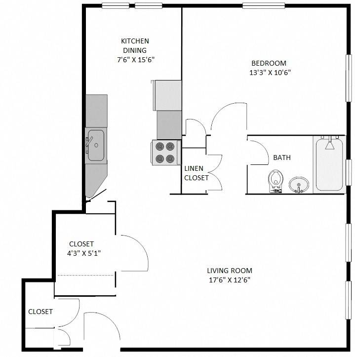 a floor plan of a room with a bathroom and a closet