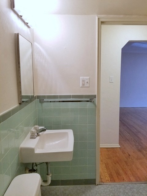 a bathroom with a sink and a mirror and a toilet