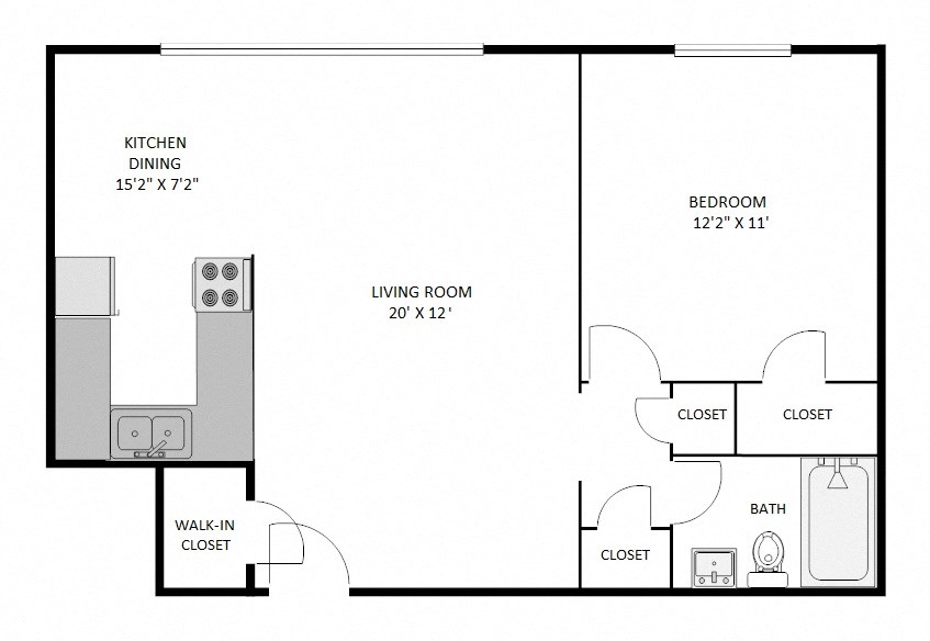 a floor plan of a unit with a bedroom and a living room