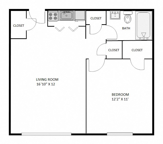 a floor plan of a living room with a bedroom and a closet
