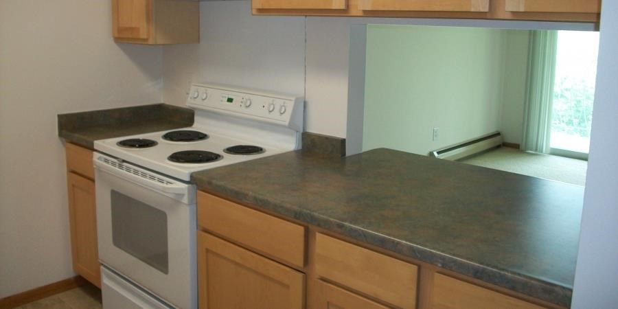 a kitchen with a stove and a counter top