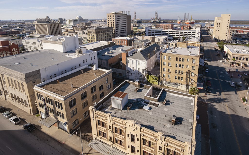 a view of the city from a roof top