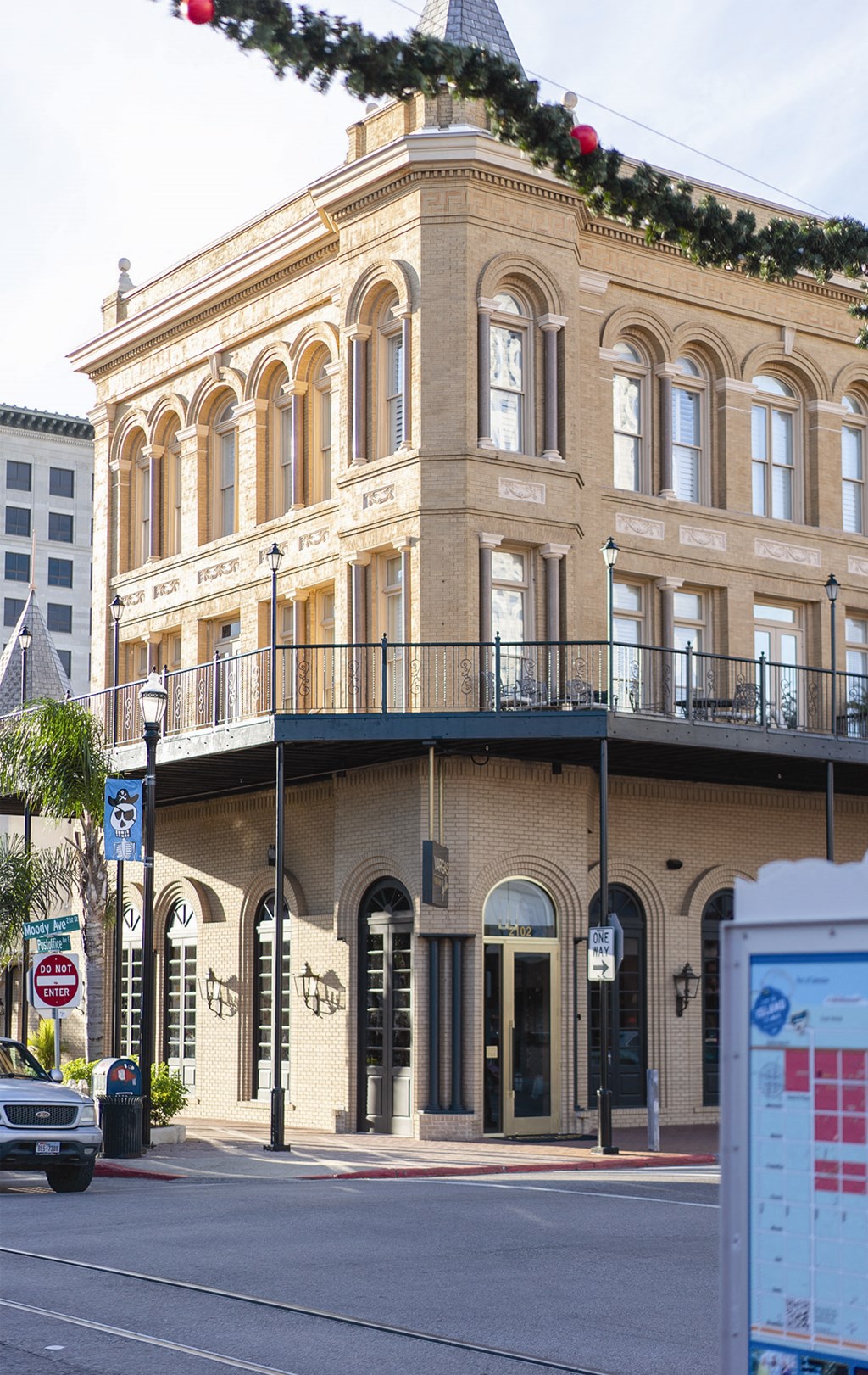 a building on the corner of a city street