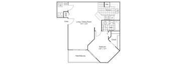 1 Bedroom 1 Bathroom Floor Plan at Scottsdale Horizon Apartments, Scottsdale, AZ