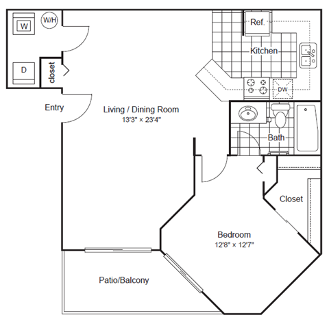 1 Bedroom 1 Bathroom Floor Plan at Scottsdale Horizon Apartments, Scottsdale, AZ