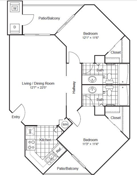 2 Bed 2 Bath Floor Plan at Scottsdale Horizon Apartments, Scottsdale, 85260