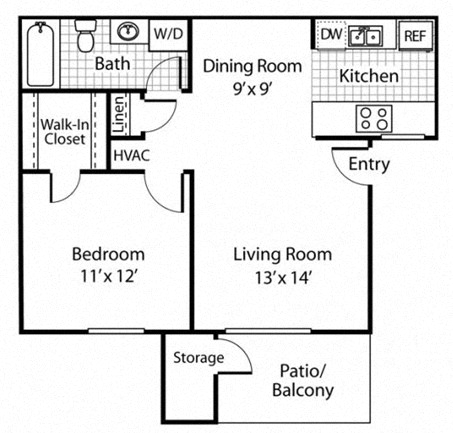 The Alexander_Santa Rosa CA_Floor Plan A2_One Bedroom One Bathroom