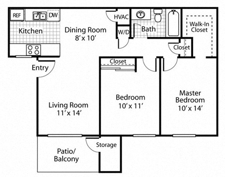 The Alexander_Santa Rosa CA_Floor Plan B1_Two Bedroom One Bathroom
